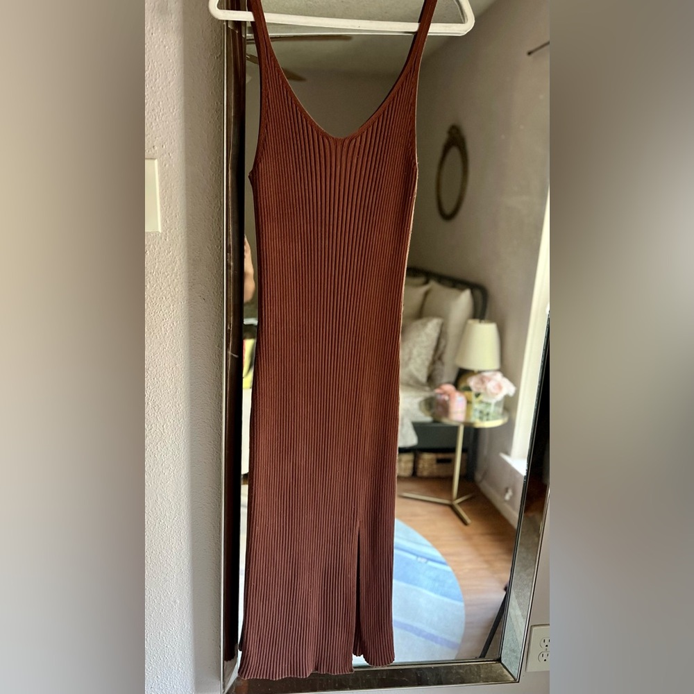 Abercrombie & Fitch Rich Brown Ribbed Knit Midi Dress - Tall - Large